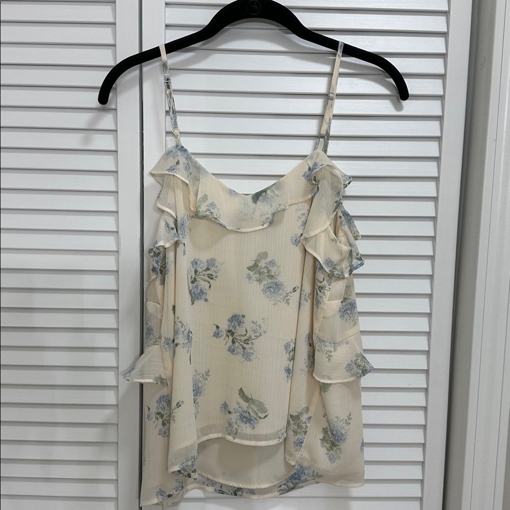 Loft Floral Ruffle Cream Top - Picture 3 of 5